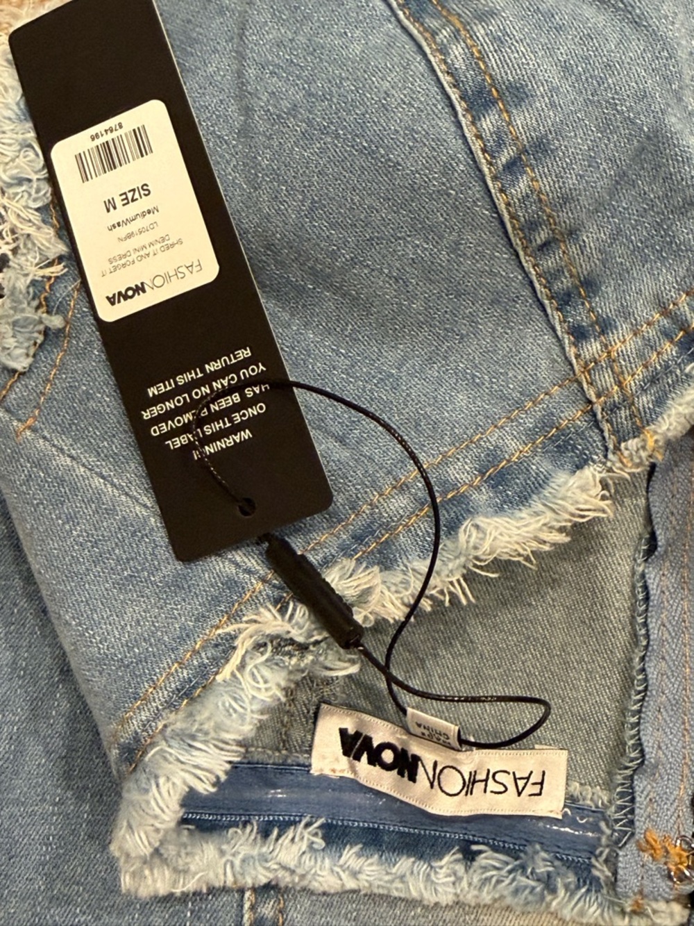 NWT Fashion Nova Light Blue Strapless Distressed Denim & Mesh Mini Dress - Picture 6 of 8